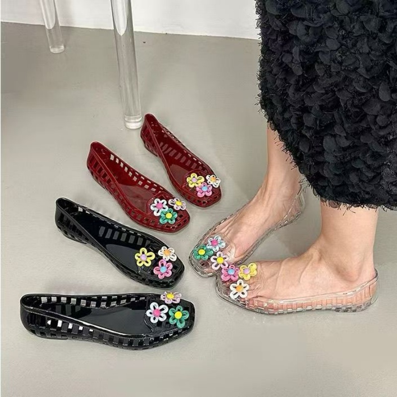 Women Accessories Trending - รองเท้าเจลลี่ลายดอกไม้แฮนด์เมดสุดน่ารักสไตล์โดพามีน พร้อมหัวเข็มขัดตกแต่งรองเท้า DIY อุปกรณ์เสริมรองเท้า เครื่องประดับรองเท้า รองเท้าบัลเล่ต์