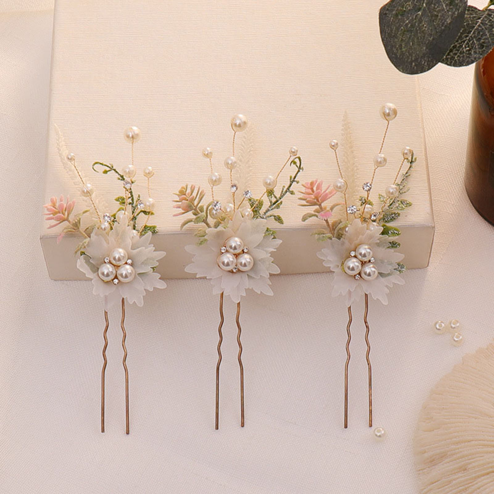 Pearl Hair Pin - กิ๊บติดผมรูปดอกไม้ประดับมุก 3 ชิ้น สไตล์ป่าไม้ ดีไซน์หรูหรา สำหรับผู้หญิง