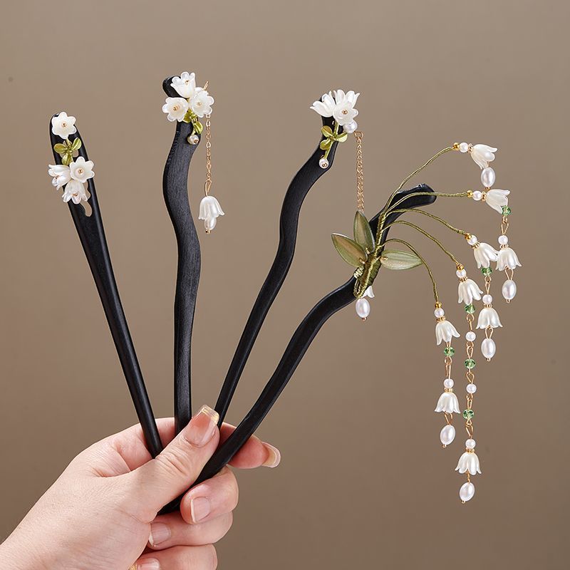 Pearl Hair Pin - กิ๊บติดผมไม้รูปดอกไม้สไตล์วินเทจประดับพู่ยาว สำหรับผู้หญิง เครื่องประดับผมสวยหรู