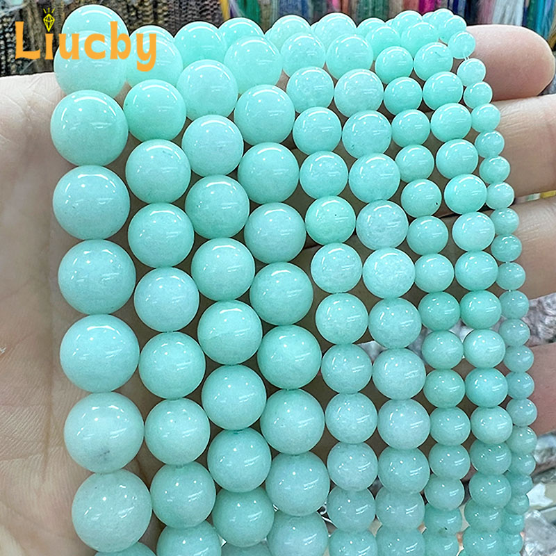 Women Accessories In Amazon - หินธรรมชาติสีเขียวอเมซอนคริสตัล แคลซิโดนี หยก ลูกปัดสำหรับทำเครื่องประดับ DIY ต่างหูผู้หญิง