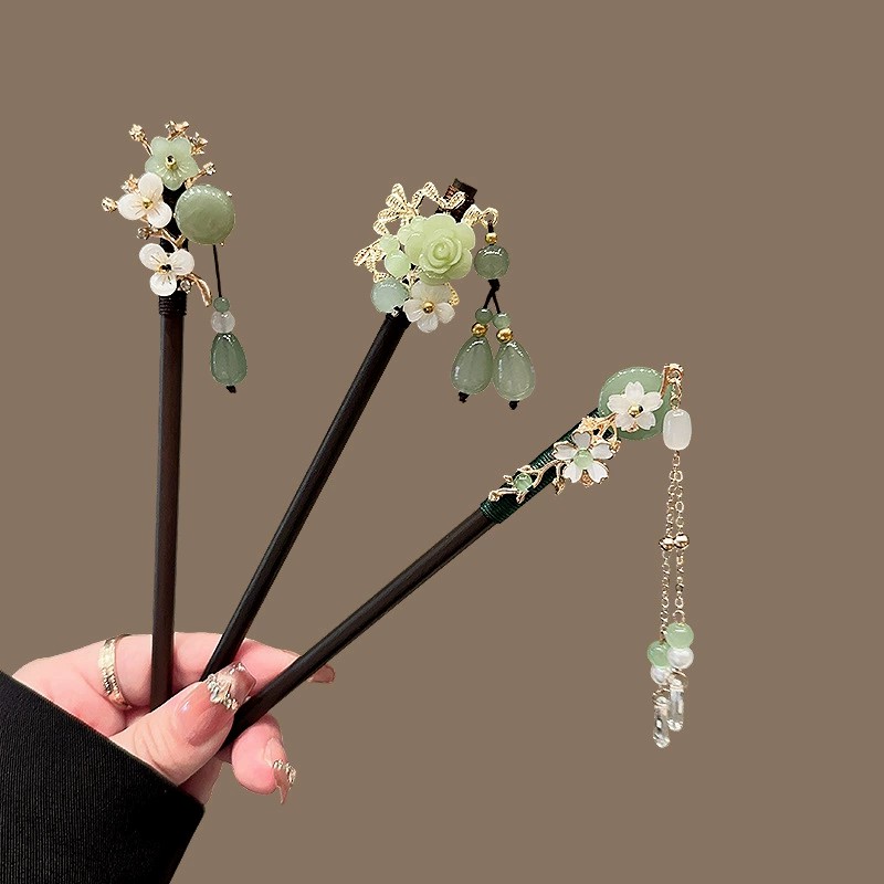 Pearl Hair Pin - กิ๊บติดผมไม้โบราณสำหรับผู้หญิง กิ๊บติดผมสไตล์จีนแบบใหม่ เรียบง่าย เหมาะสำหรับติดผมแบบชองซัม เครื่องประดับผม