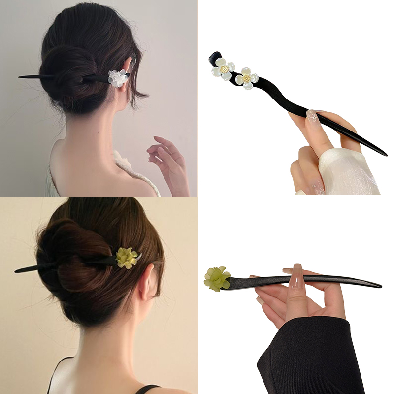 Women Accessories Trending - วินเทจสไตล์จีนไม้ดอกไม้ผม Sticks Pearl Hairpin เครื่องประดับสําหรับผู้หญิงอารมณ์อุปกรณ์เสริมผมจัดแต่งทรงผม Gif