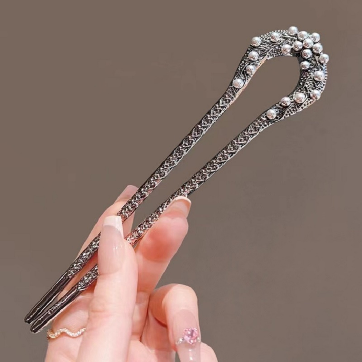 Pearl Hair Pin - New Pearl U Shaped Hairpin สําหรับผู้หญิงปืน-สีดําเครื่องประดับผมสาวอินเทรนด์