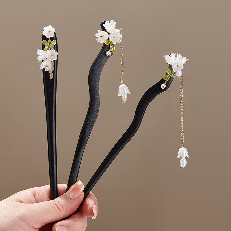 กิ๊บติดผมไม้รูปดอกไม้สไตล์วินเ - Pearl Hair Pin บทวิจารณ์และราคา