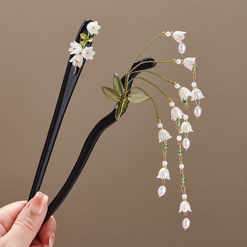 กิ๊บติดผมไม้รูปดอกไม้สไตล์วินเ - Pearl Hair Pin บทวิจารณ์และราคา