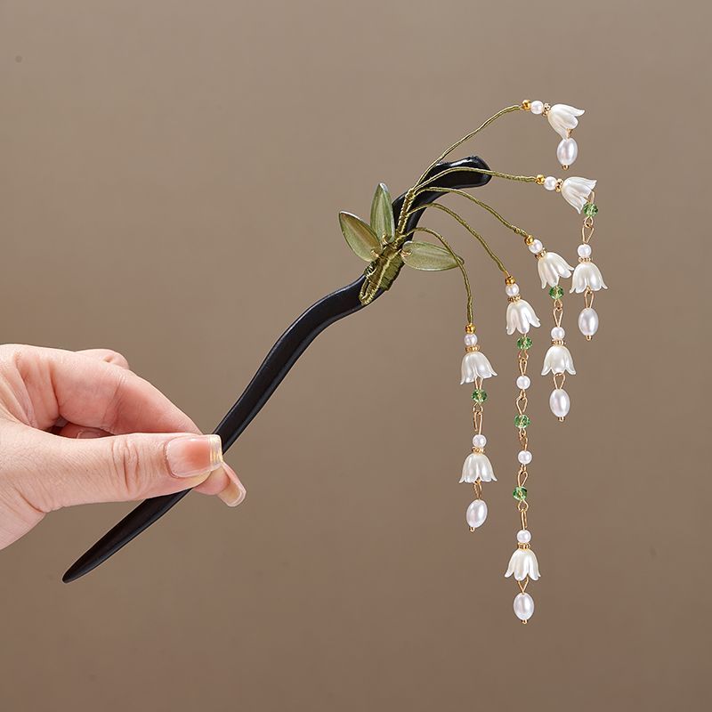 กิ๊บติดผมไม้รูปดอกไม้สไตล์วินเ - Pearl Hair Pin บทวิจารณ์และราคา