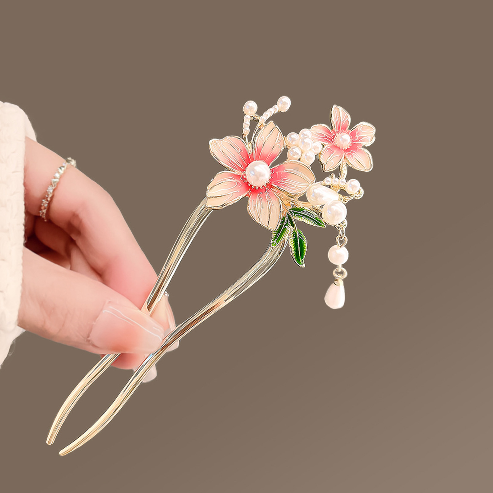 Elegant ดอกไม้สีชมพูผม Pin U ร - Pearl Hair Pin บทวิจารณ์และราคา