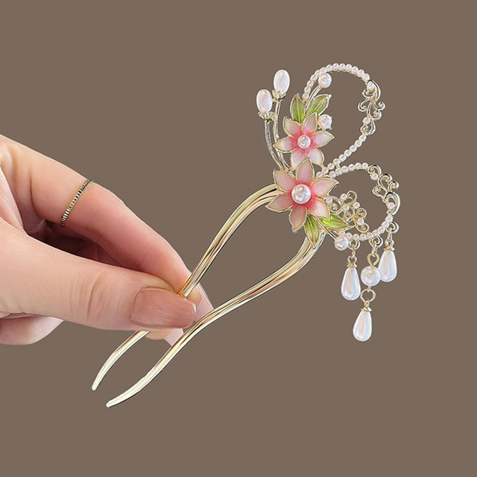 Elegant ดอกไม้สีชมพูผม Pin U ร - Pearl Hair Pin บทวิจารณ์และราคา